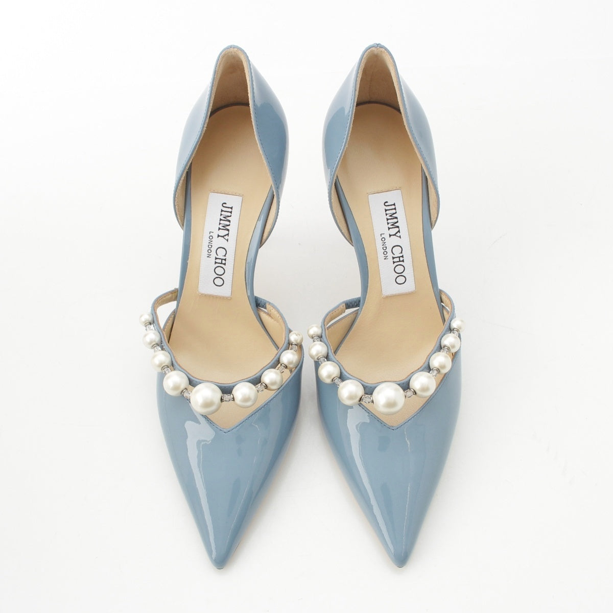 JIMMY CHOO AURELIE 85 patent Pearl and jewel pumps Mule Heel Smokey blue 36