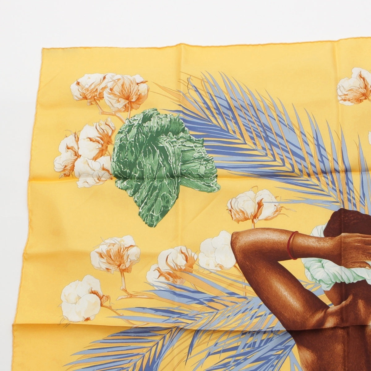 HERMES silk Kare 90 TURBANS DES REINES princess turban scarf yellow