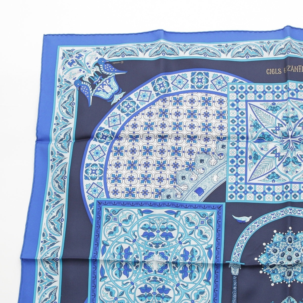 HERMES silk Carre 90 CIELS BYZANTINS Byzantine sky scarf blue