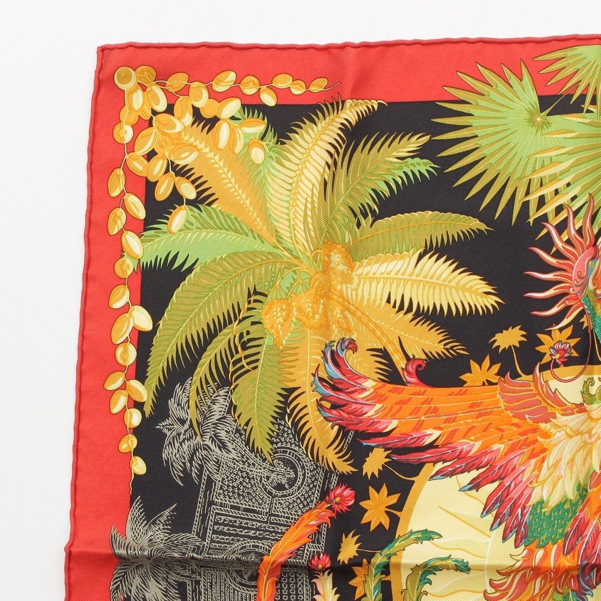 HERMES silk Gavroche Carré 45 Mythiques phoenix (The Myth of the Phoenix) scarf Black red