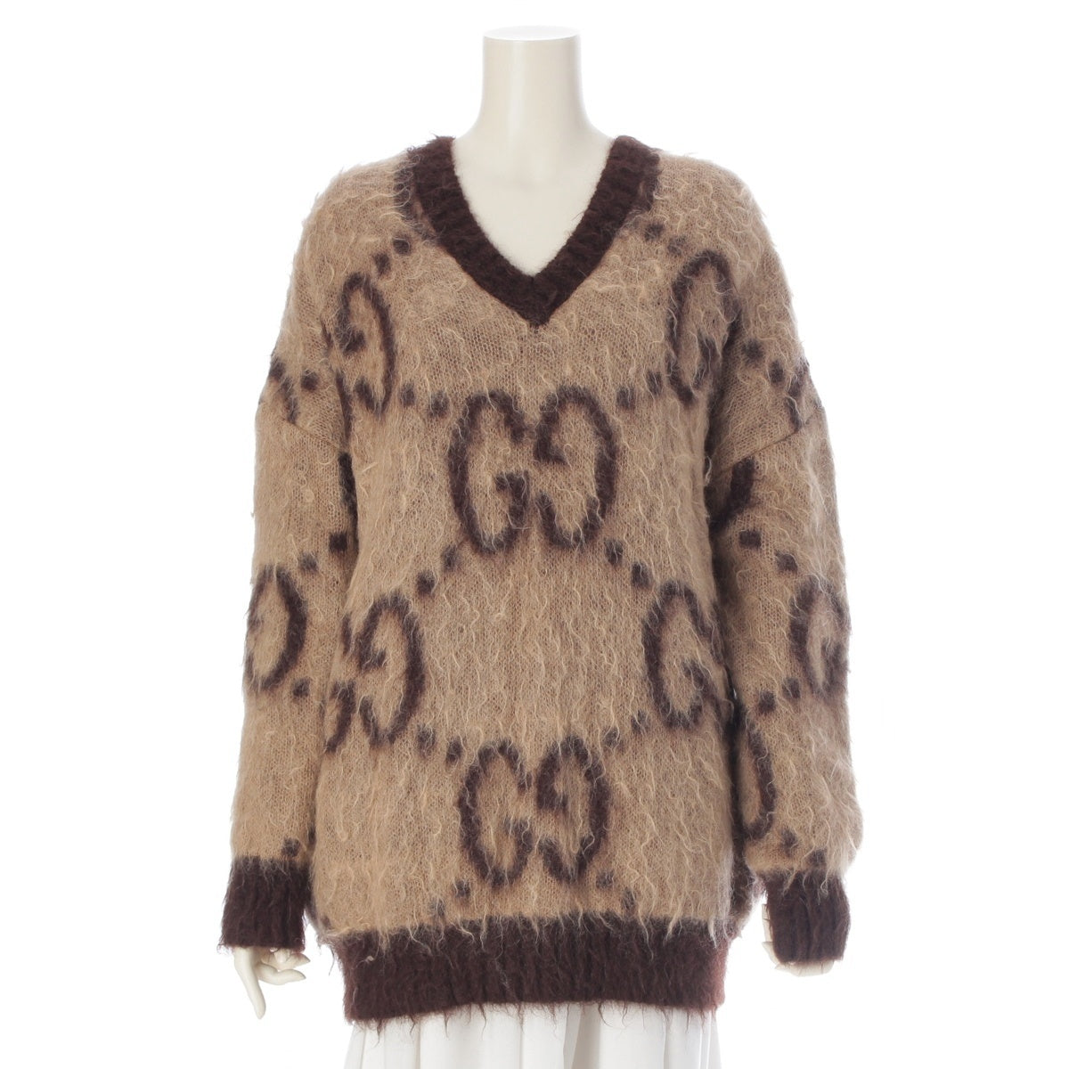 GUCCI Jumbo GG Moheya knit sweater tops 639380 Brown beige S