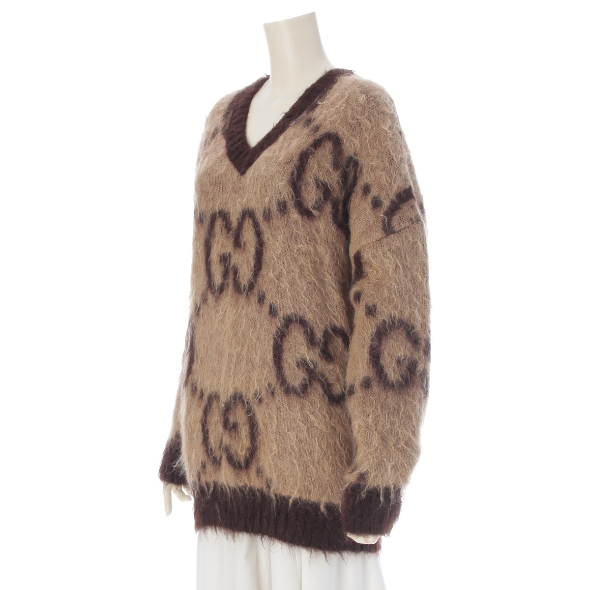 GUCCI Jumbo GG Moheya knit sweater tops 639380 Brown beige S