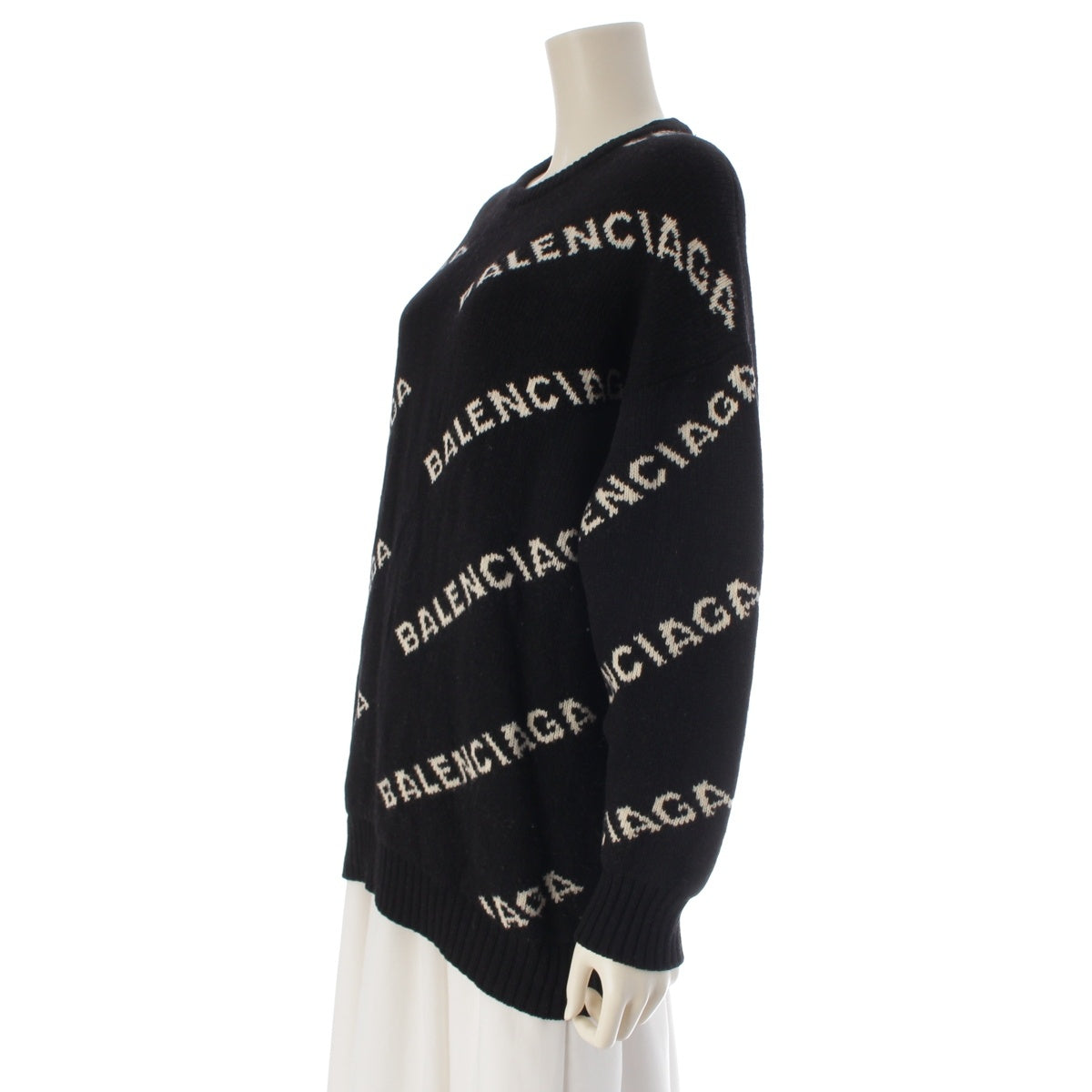 BALENCIAGA wool Logo jacquard sweater Tops knit Black White M