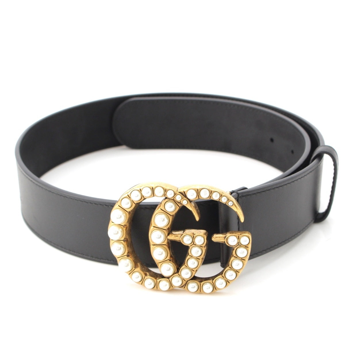 GUCCI leather GG Marmont Double G Pearl belt 453260 black 29.5"