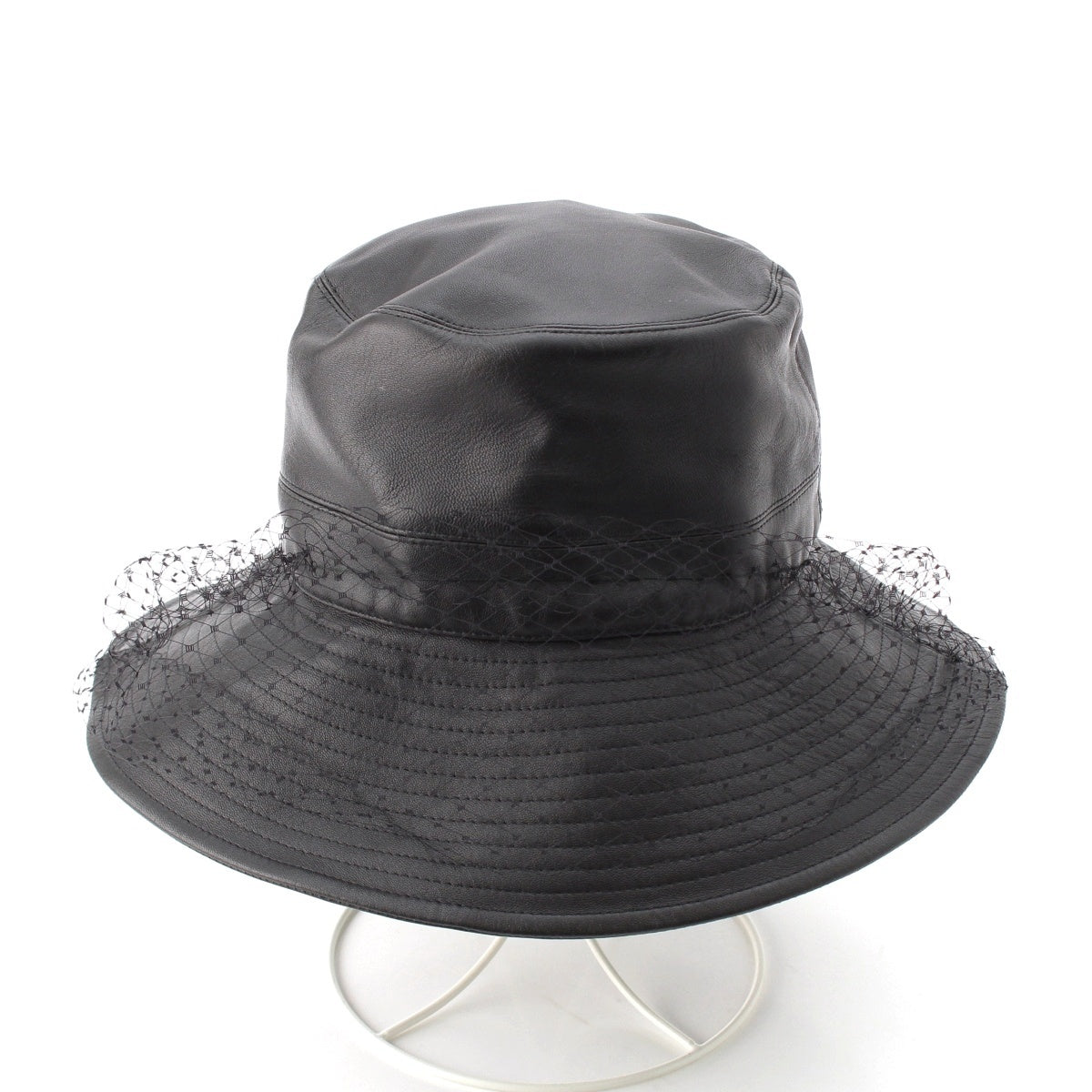Christian Dior TEDDY-D Teddy leather Logo Tulle Bob hat Bucket hat hat 95TDD924G700 black 57