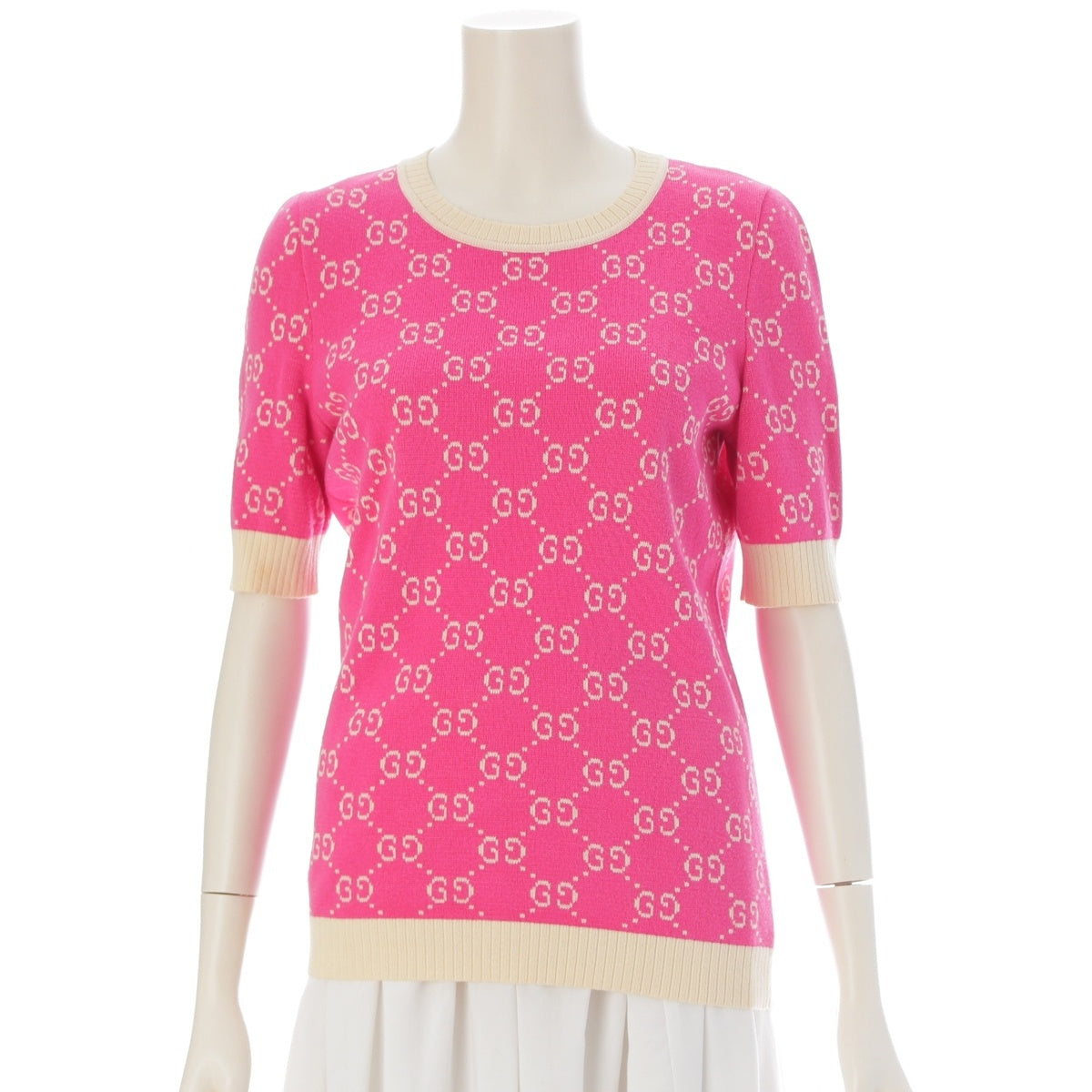 GUCCI GG jacquard knit sweater tops 555023 pink M