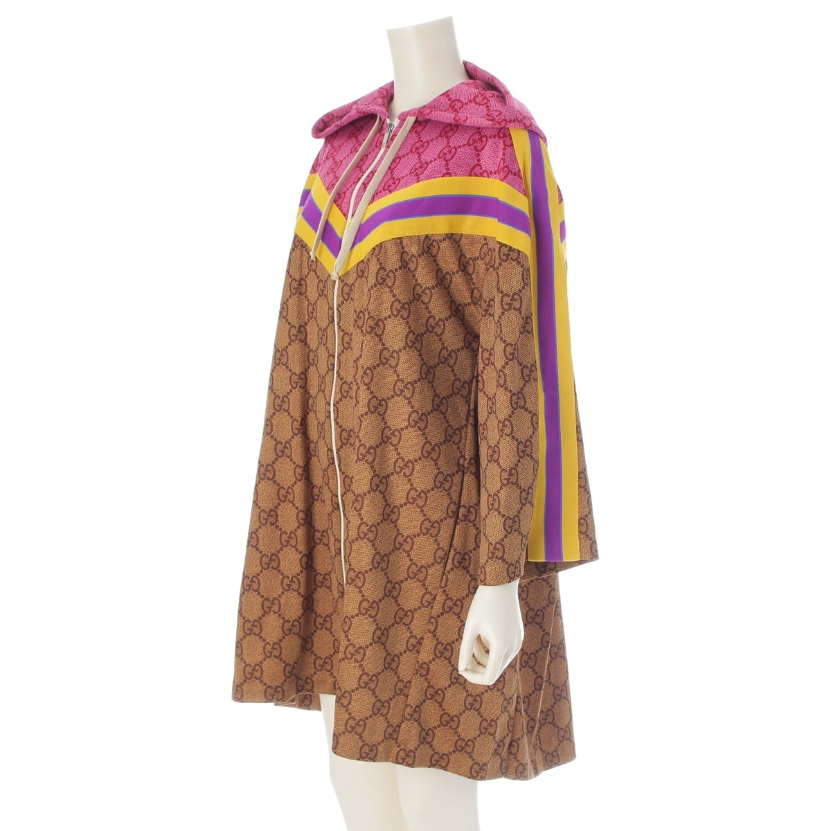 GUCCI GG Technical Logo Hooded Pleated Parker coat 550596 Brown S