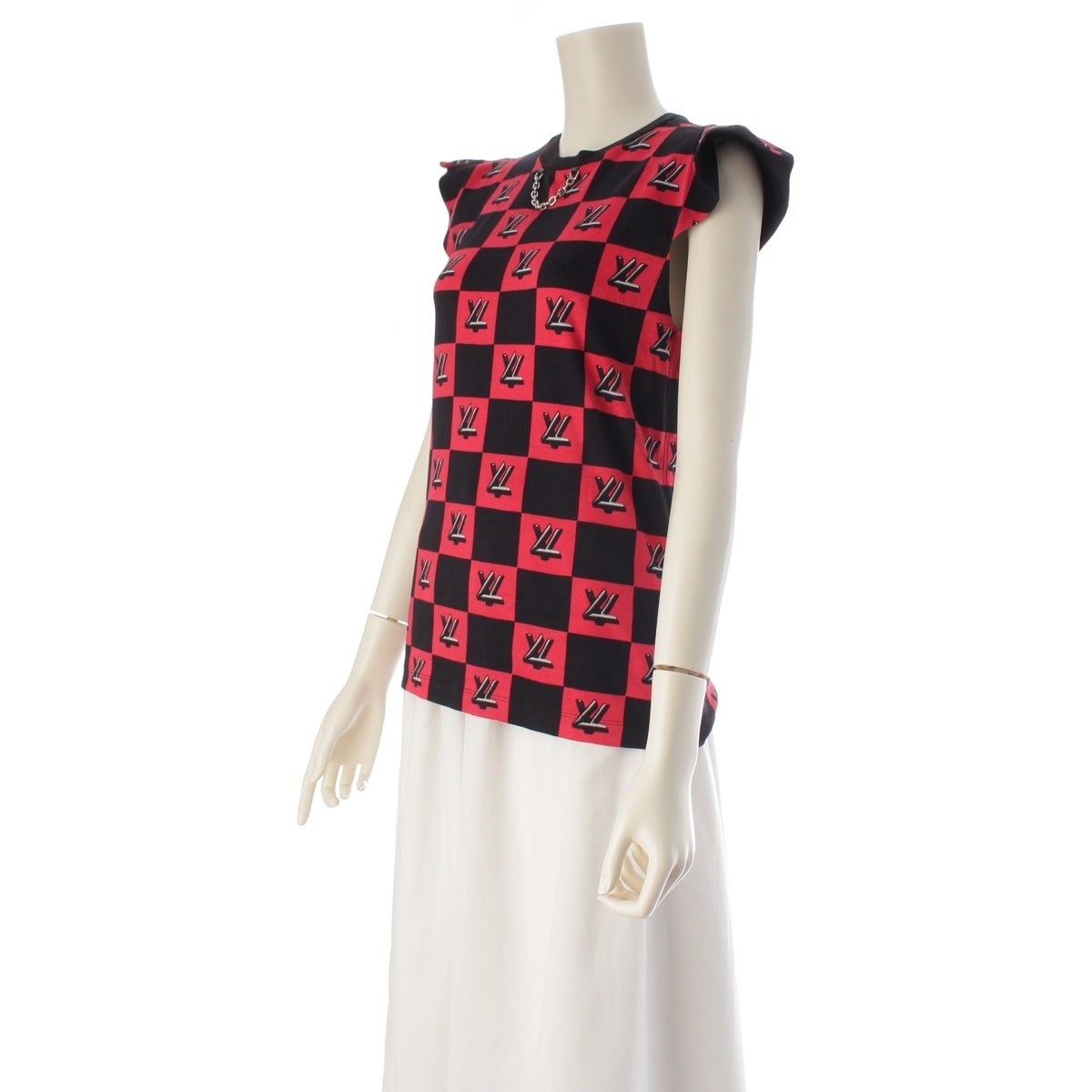 LOUIS VUITTON cotton LV Twist Lock Chain tops Sleeveless t-shirt Black red XS