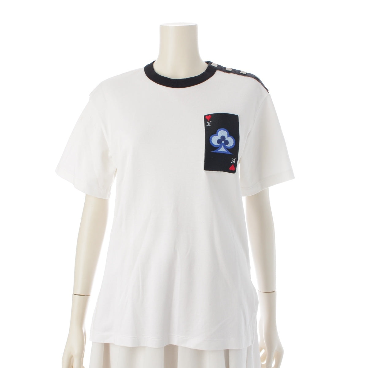 LOUIS VUITTON Flocked Trump Embroidery Shoulder Button Short sleeve T-shirt tops white