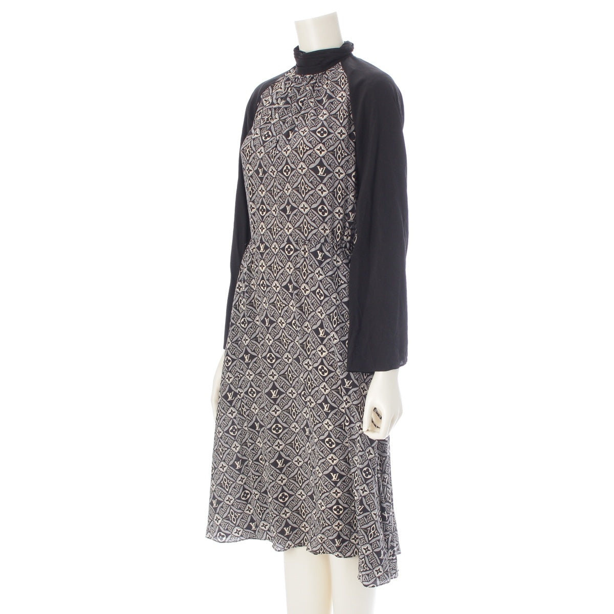 LOUIS VUITTON SINCE 1854 LV logo monogram stand collar one piece dress Black White 36