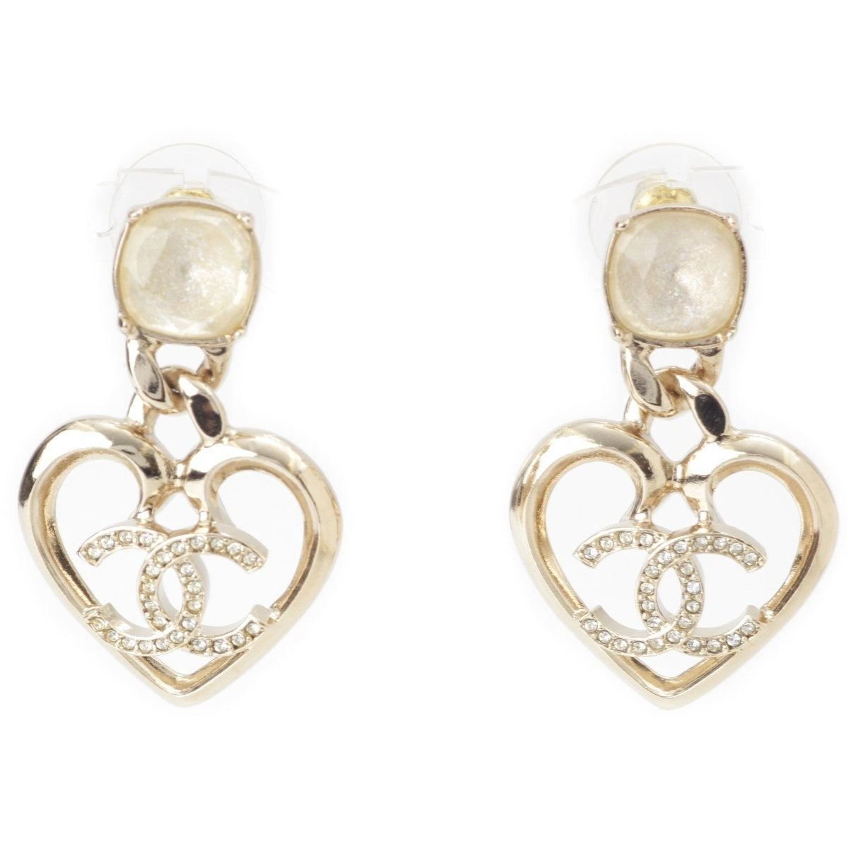 CHANEL C23C COCO Mark Heart Rhinestone Pierce Accessories Silver