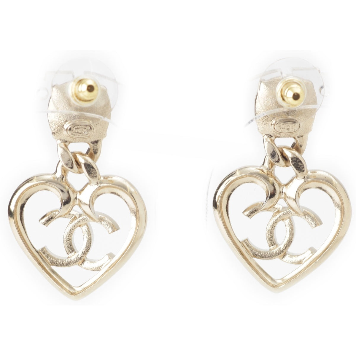 CHANEL C23C COCO Mark Heart Rhinestone Pierce Accessories Silver