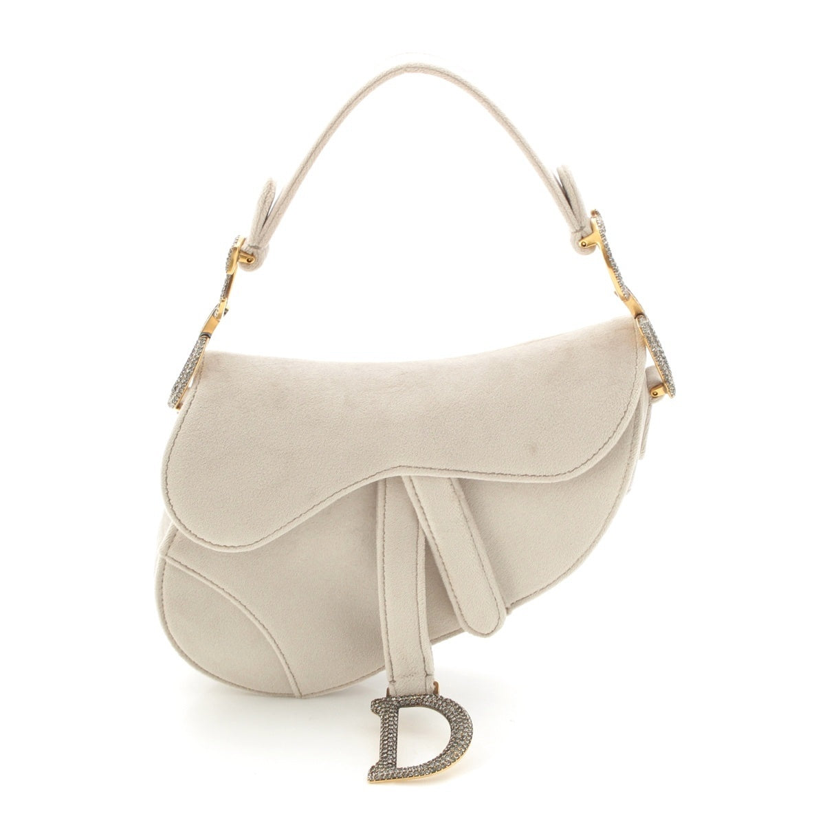 Christian Dior Saddle saddle Velor Rhinestone Shoulder Bag gray