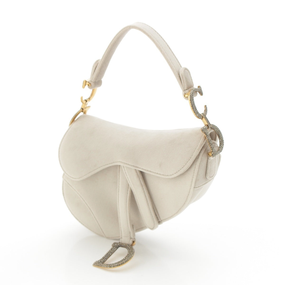Christian Dior Saddle saddle Velor Rhinestone Shoulder Bag gray