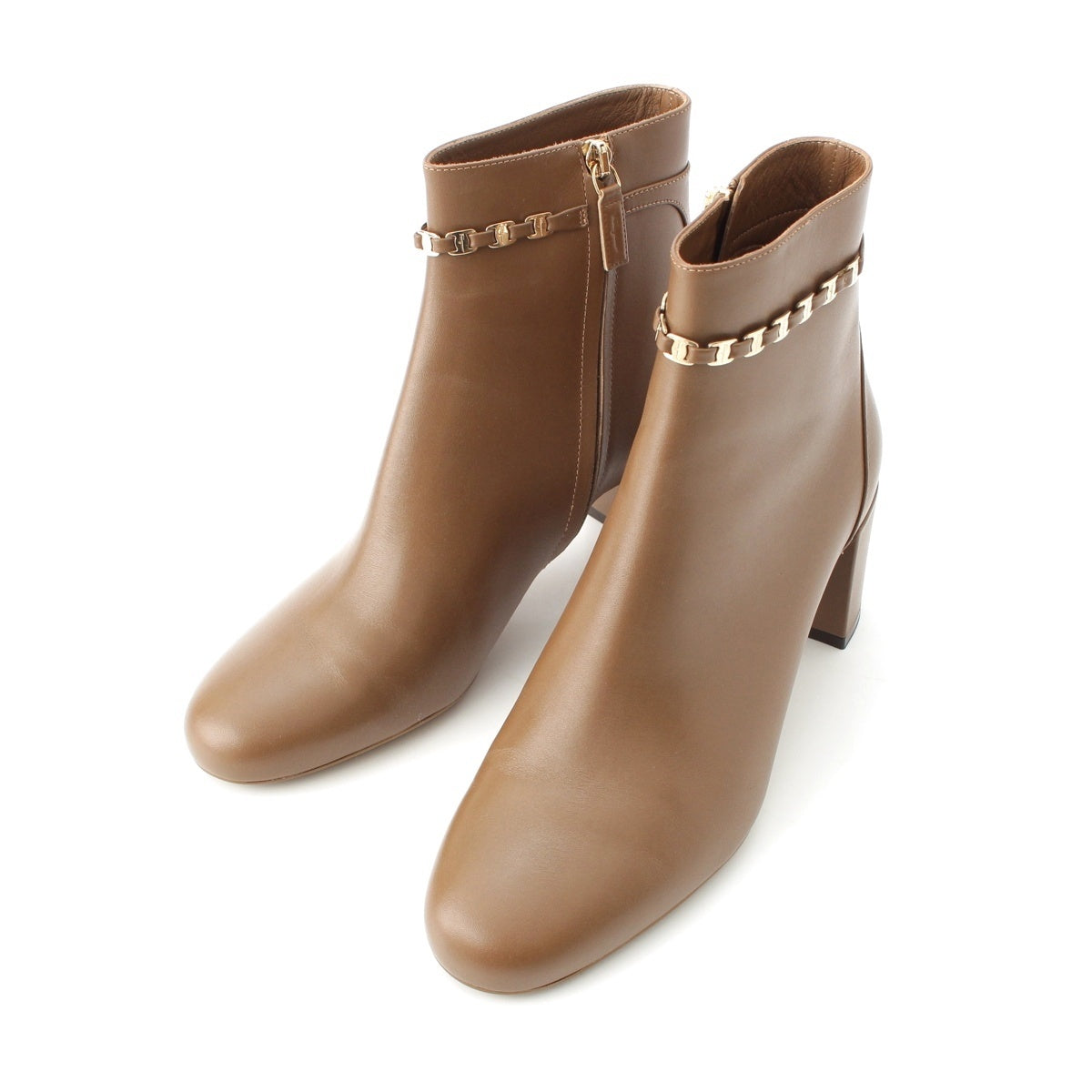 Salvatore Ferragamo Gancini leather short boots logo Brown US8