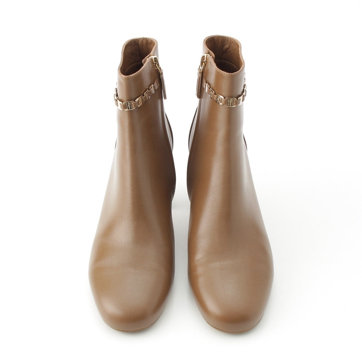 Salvatore Ferragamo Gancini leather short boots logo Brown US8