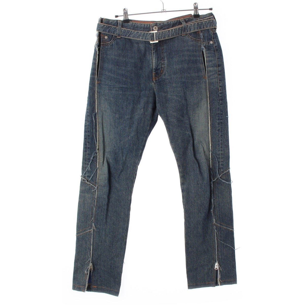 Sacai Reconstructed denim with zip hems Pants belted jeans 21-02607M Indigo blue