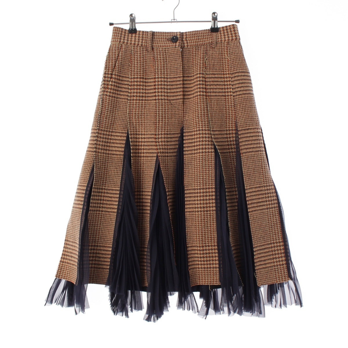 Sacai wool Pleated flare skirt 18-04029 Brown x blue 1
