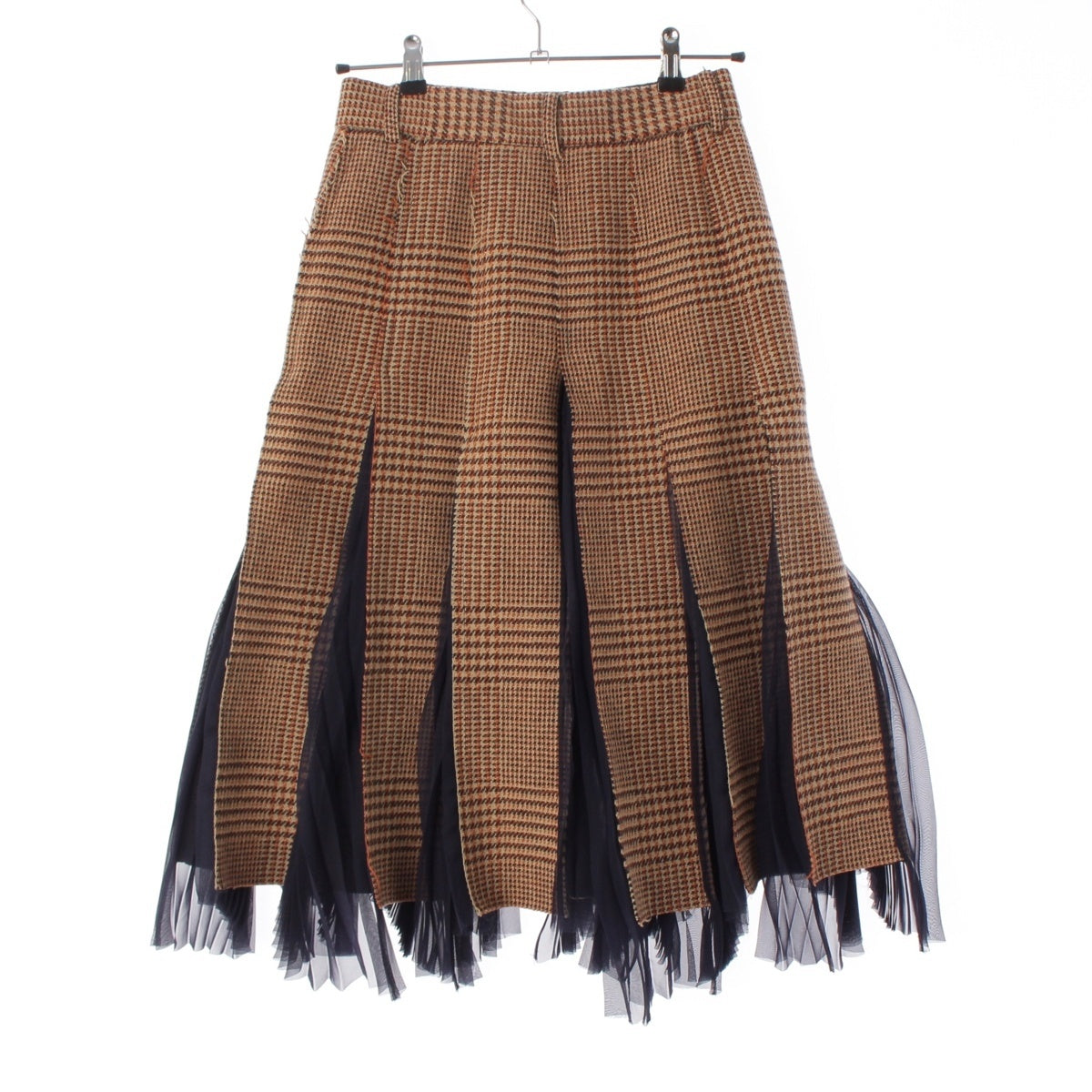 Sacai wool Pleated flare skirt 18-04029 Brown x blue 1