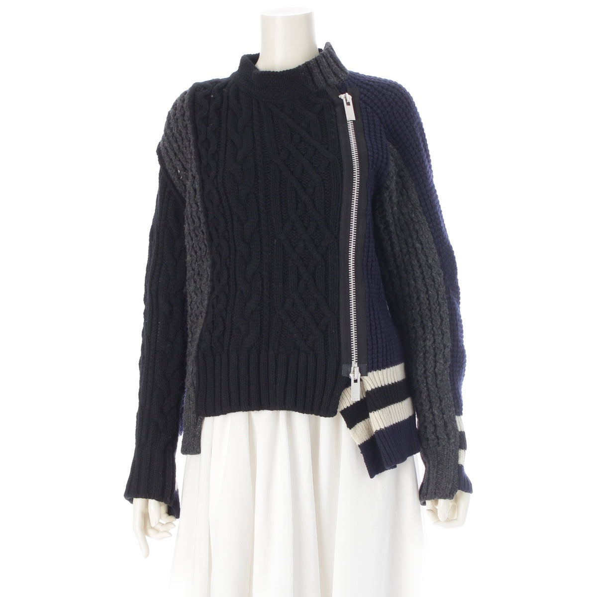 Sacai Asymmetry Knit wool Zip-up knit Jacket outer 18-04025 Navy x gray system 1