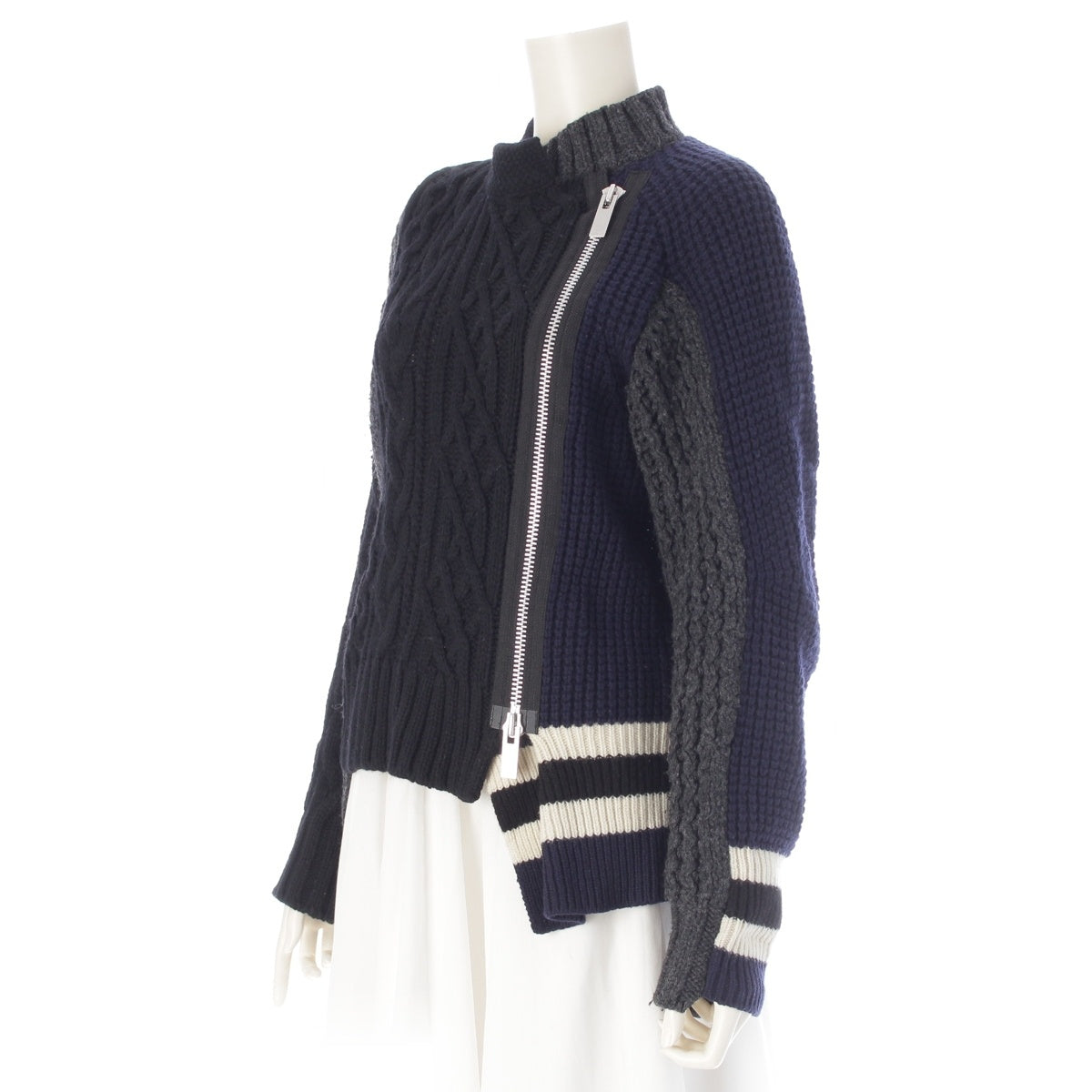 Sacai Asymmetry Knit wool Zip-up knit Jacket outer 18-04025 Navy x gray system 1