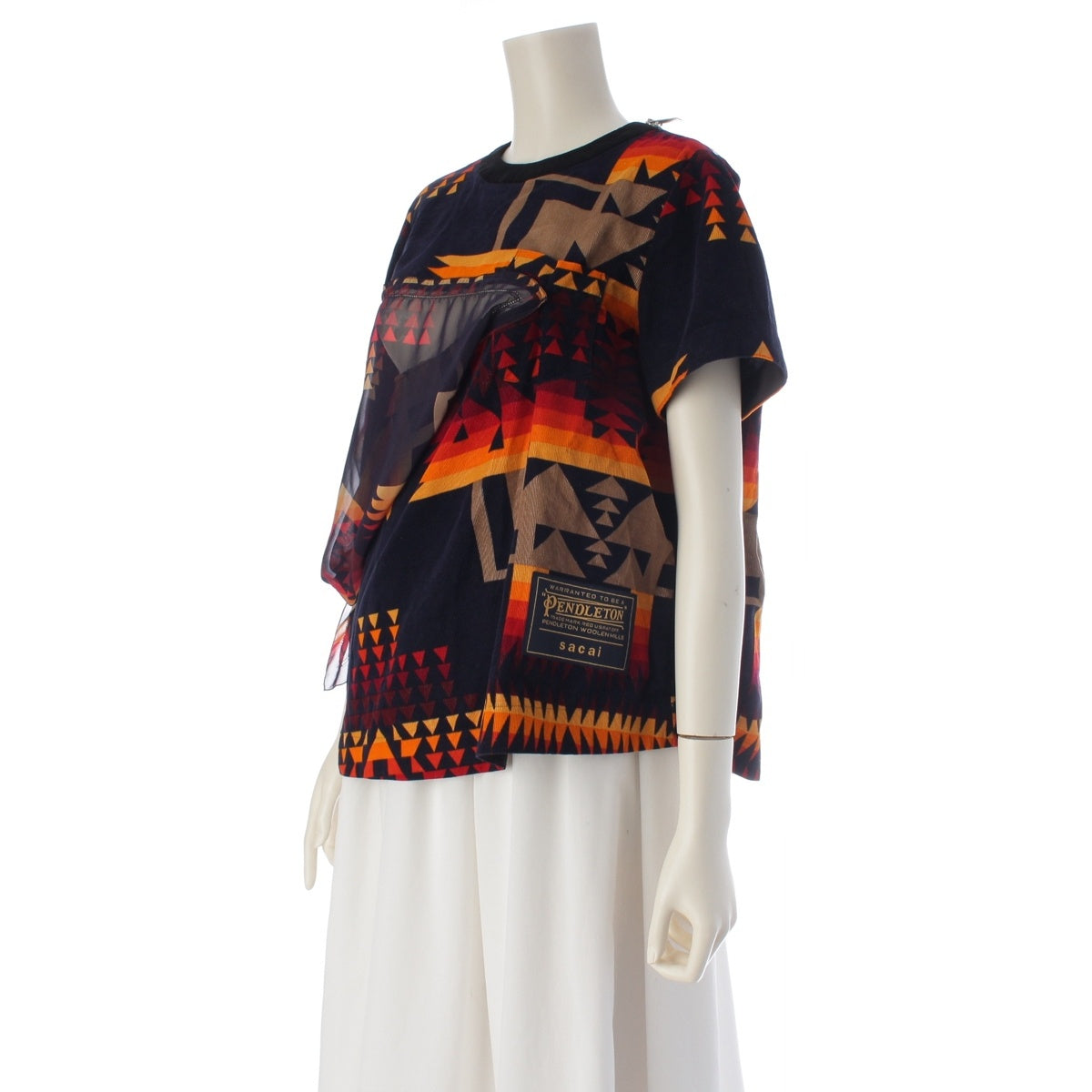 Sacai PENDLETON Pendleton All-over print, asymmetrical zip design, short sleeves Cut 19-04236 Brown x Navy 1