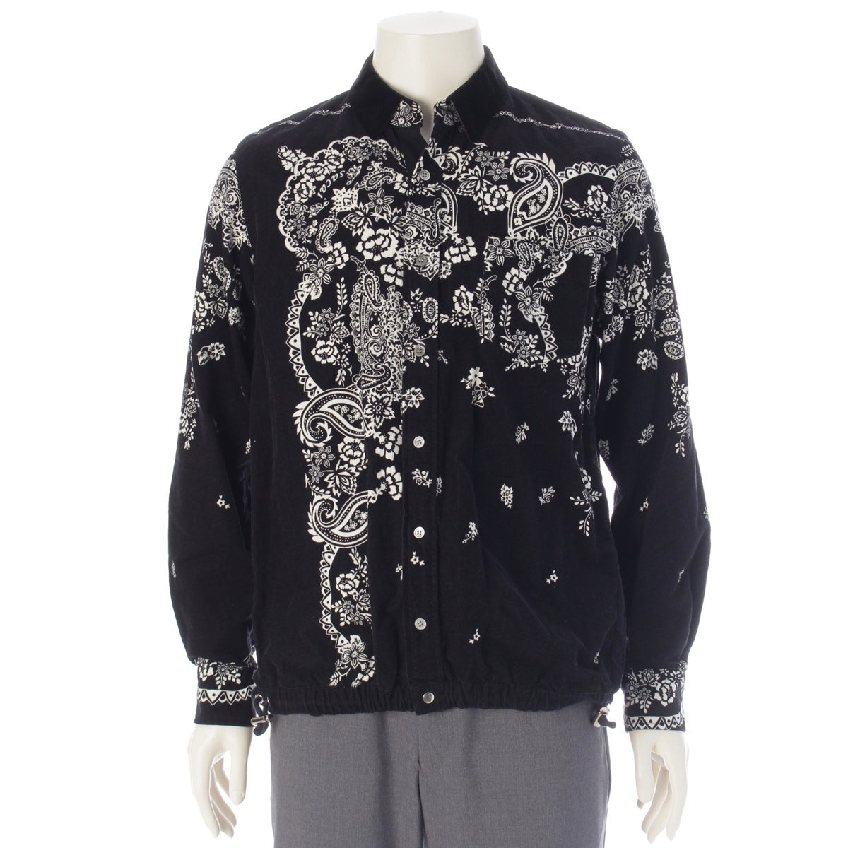 Sacai Paisley Bandana Pattern Corduroy Long sleeve shirt tops 19-02057M black 2