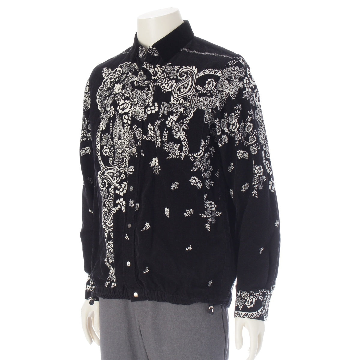 Sacai Paisley Bandana Pattern Corduroy Long sleeve shirt tops 19-02057M black 2