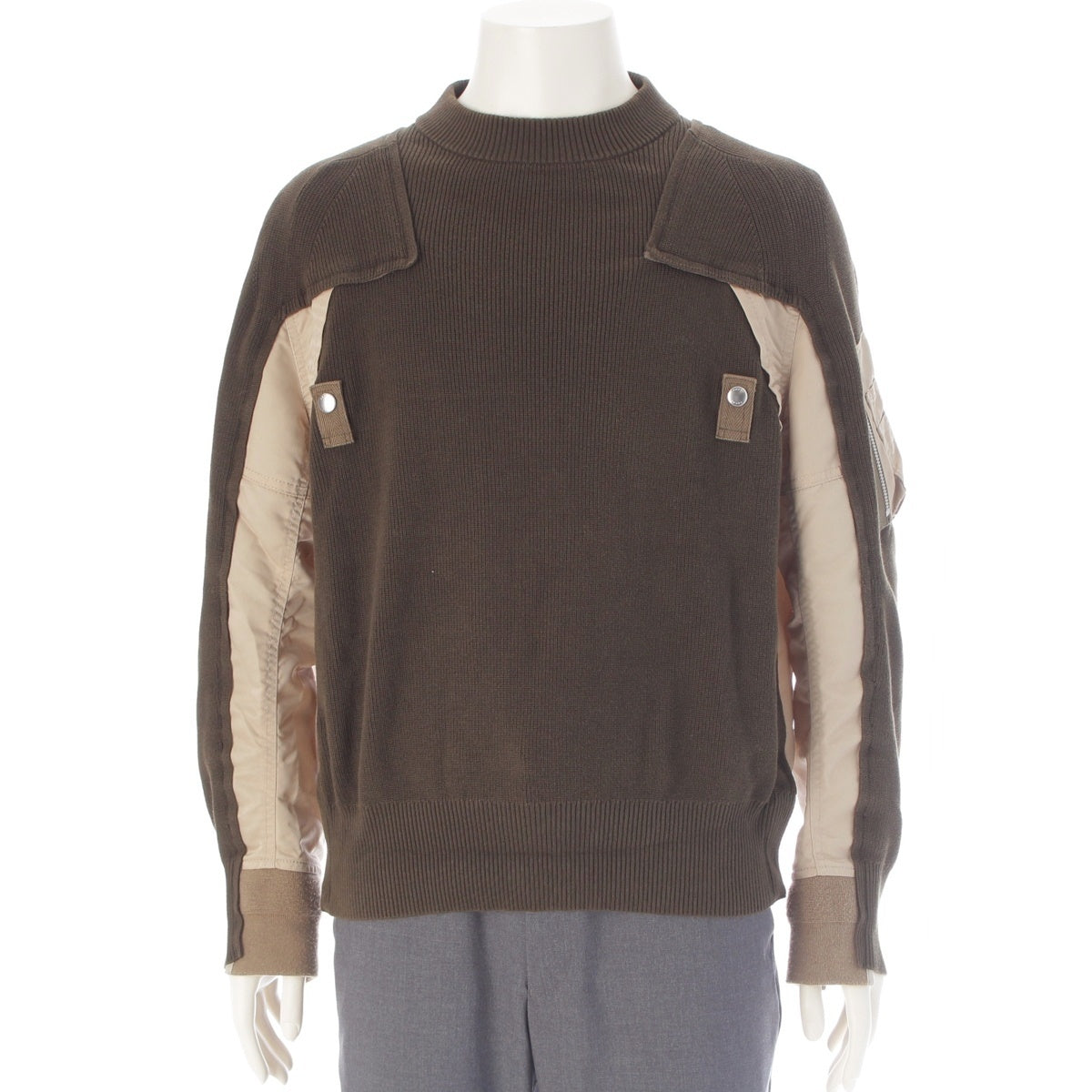 Sacai MA-1 Knit Docking Sweatshirt tops 22-02713M khaki 1