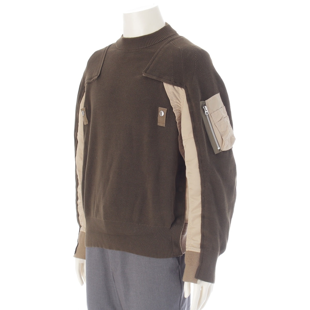 Sacai MA-1 Knit Docking Sweatshirt tops 22-02713M khaki 1