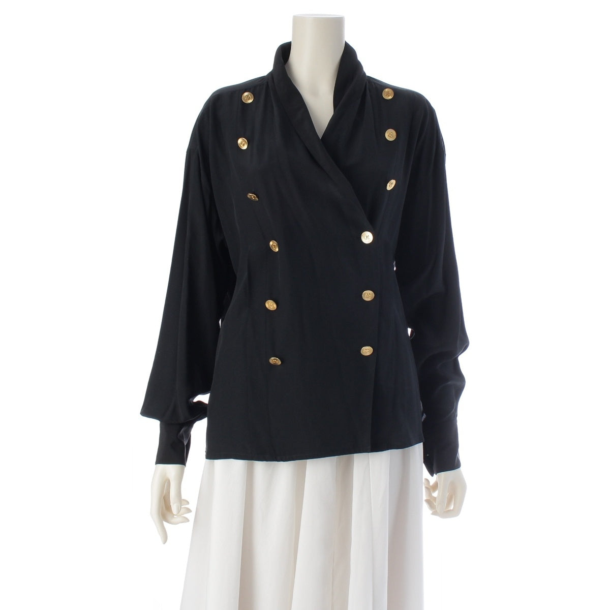 CHANEL silk Paper tag COCO Button Vintage blouse black 38