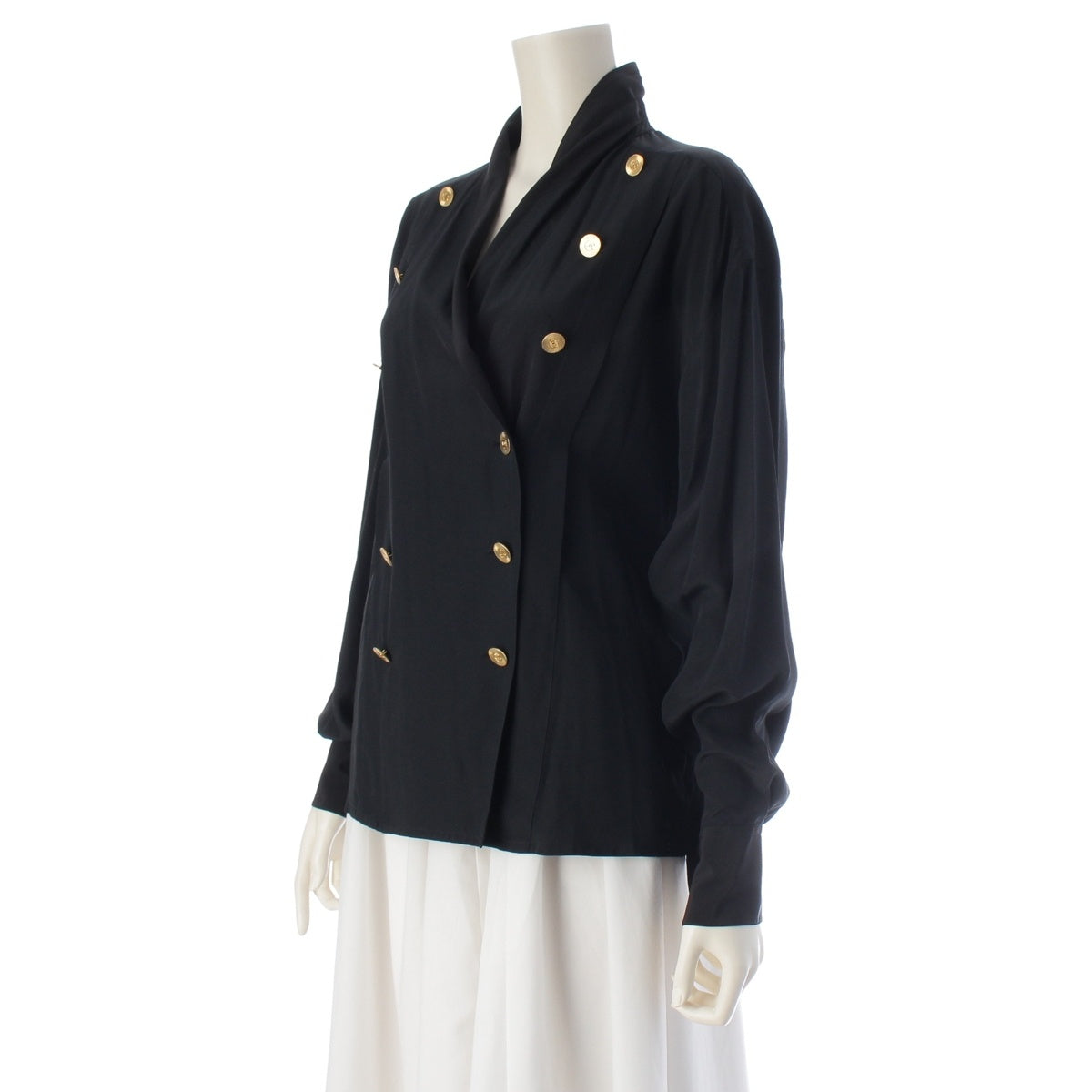 CHANEL silk Paper tag COCO Button Vintage blouse black 38