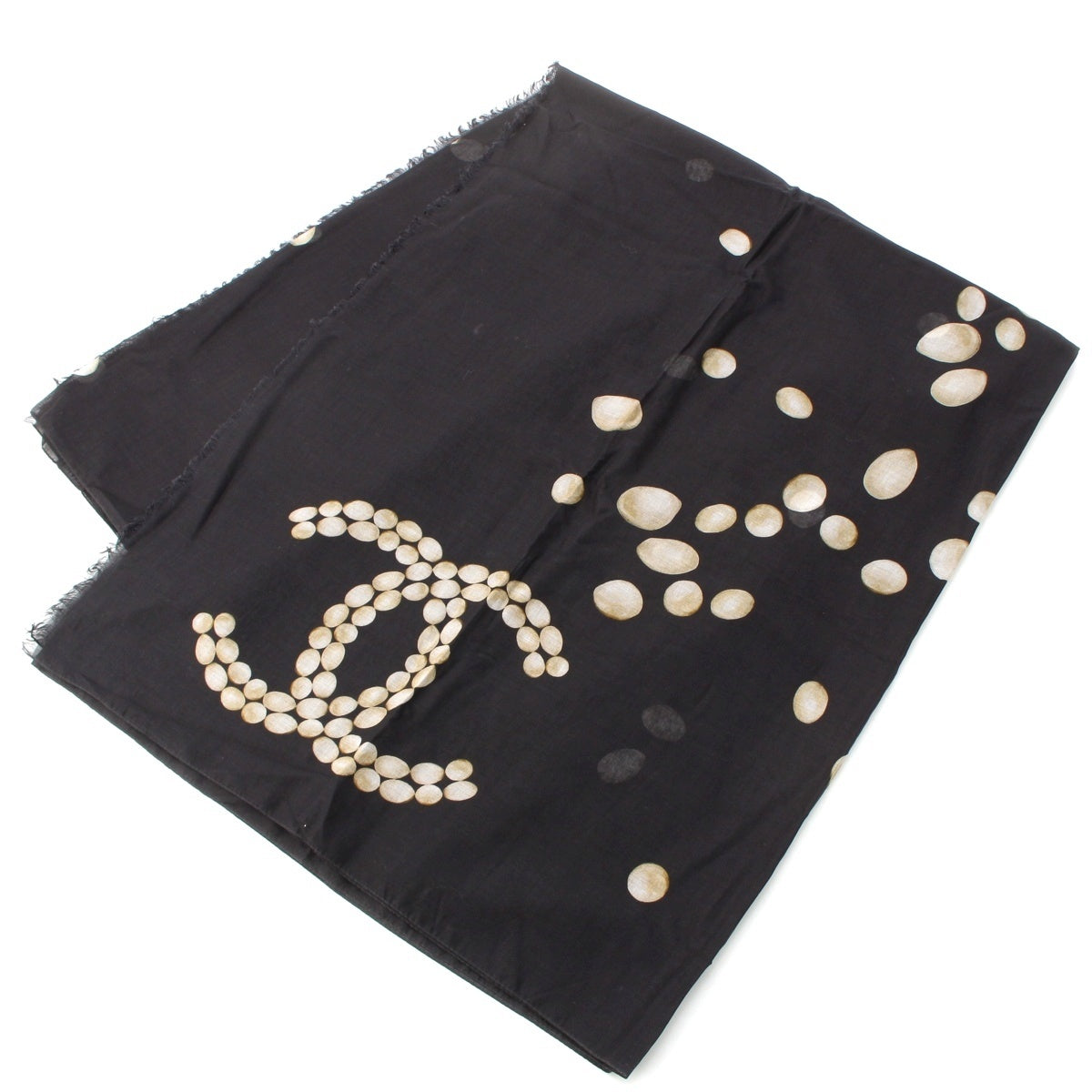 CHANEL cotton Pearl COCO Mark scarf Large-format stole shawl black