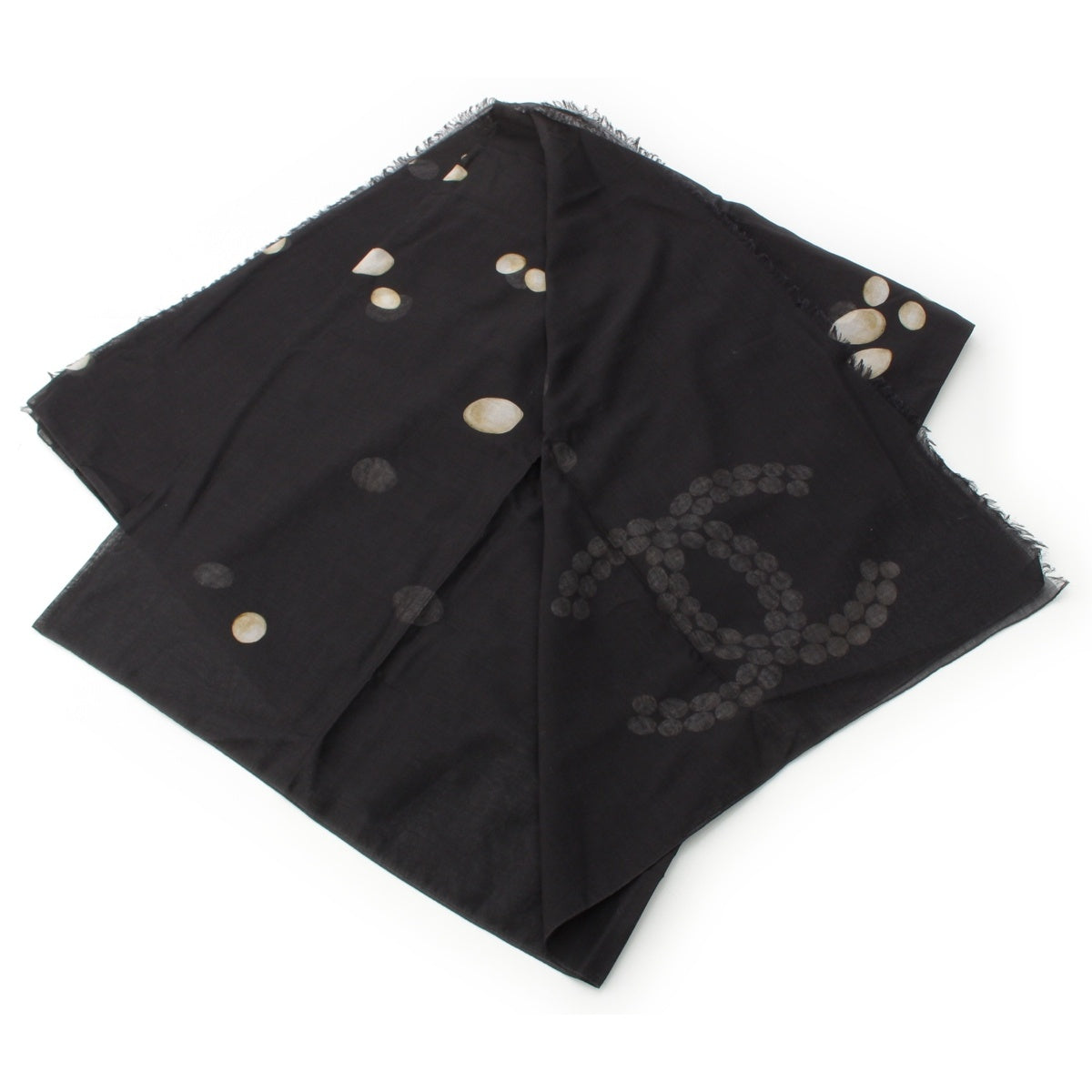 CHANEL cotton Pearl COCO Mark scarf Large-format stole shawl black