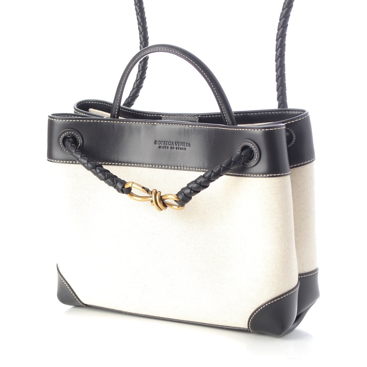 BOTTEGAVENETA Leather canvas Andiamo Medium 3WAY Handbag black