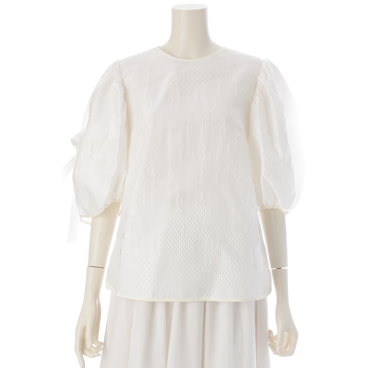 Cecilie Bahnsen FANCHETTE TOP Puff Sleeve Jacquard blouse Floral print top 01.22-RTW0275 white UK8