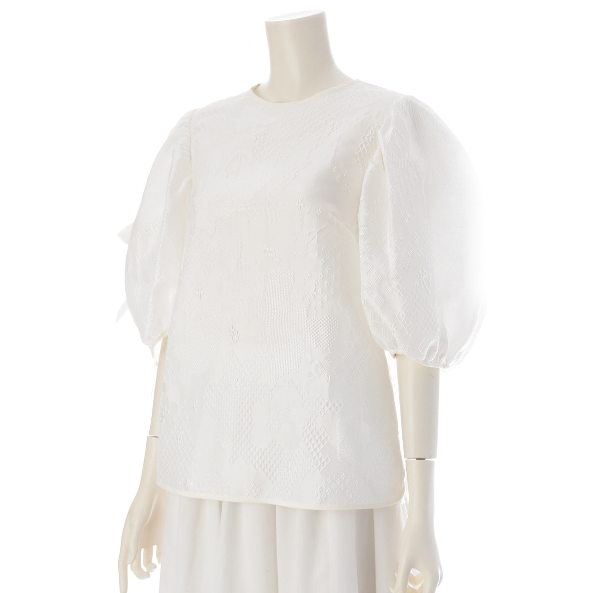 Cecilie Bahnsen FANCHETTE TOP Puff Sleeve Jacquard blouse Floral print top 01.22-RTW0275 white UK8