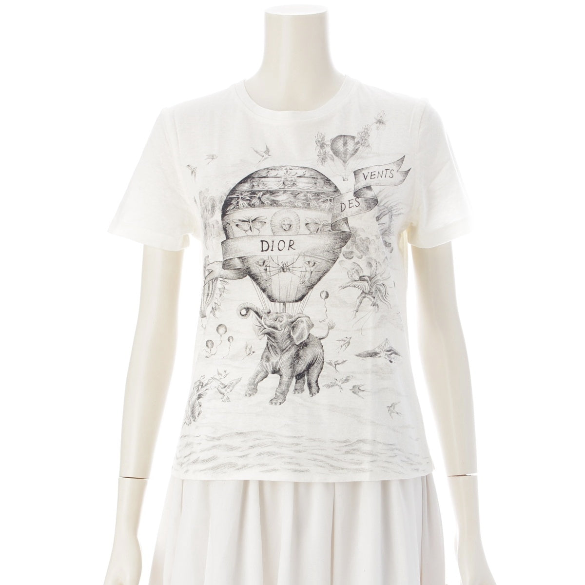 Christian Dior Cotton linen Balloon Animal Print Short sleeve T-shirt elephant bird 153T-12B4452 white XS