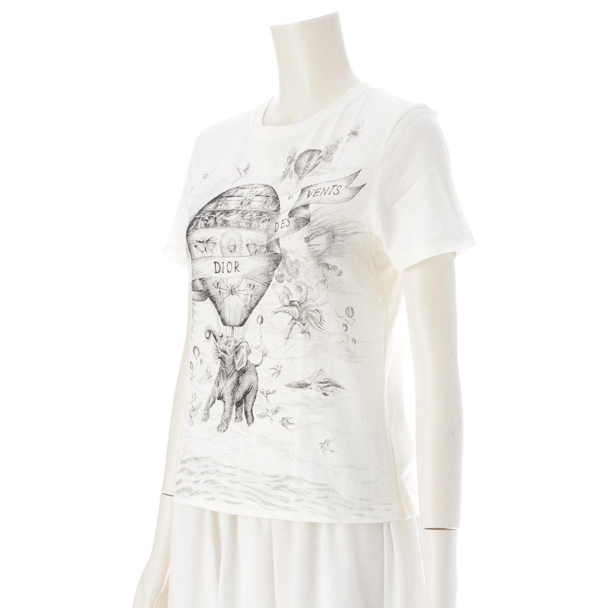 Christian Dior Cotton linen Balloon Animal Print Short sleeve T-shirt elephant bird 153T-12B4452 white XS