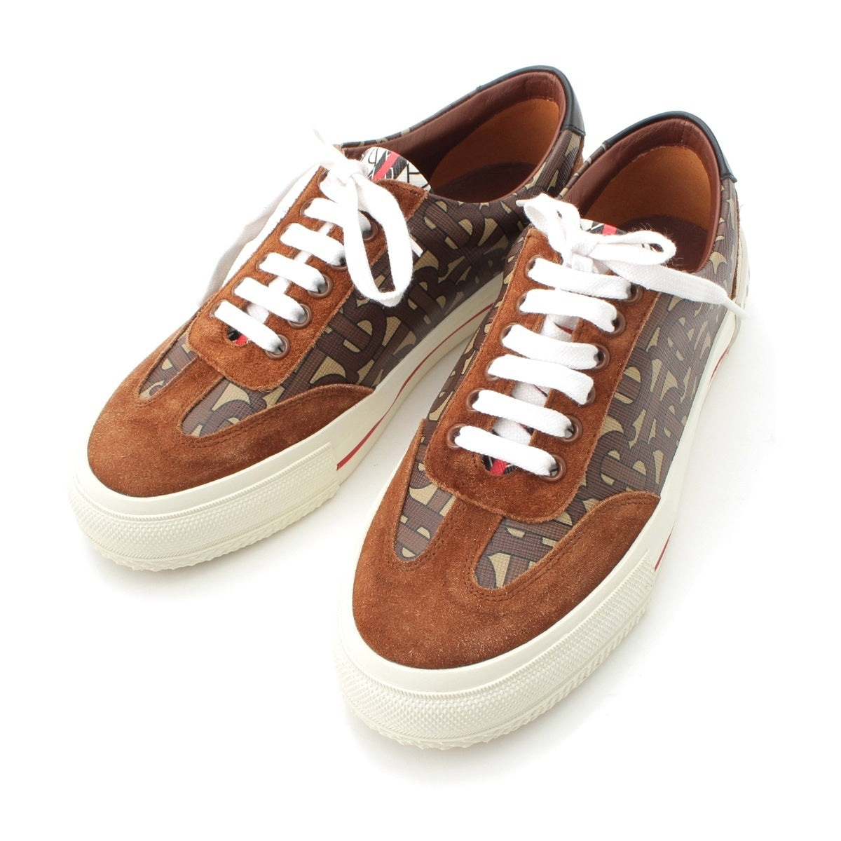 BURBERRY Suede PVC TB monogram sneakers shoes ESVULALM13ALM Brown 36