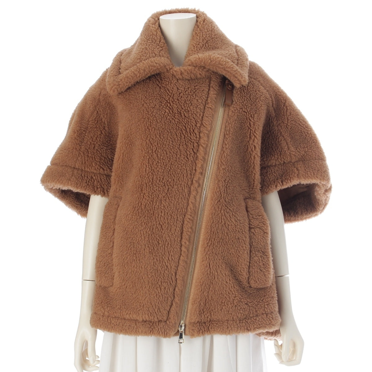 MAX MARA NEWMANTO Camel Silk Teddy Cape poncho 473634426 Brown SM 165/88A