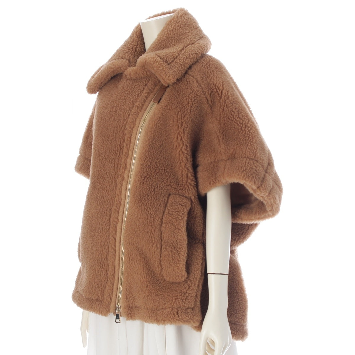 MAX MARA NEWMANTO Camel Silk Teddy Cape poncho 473634426 Brown SM 165/88A