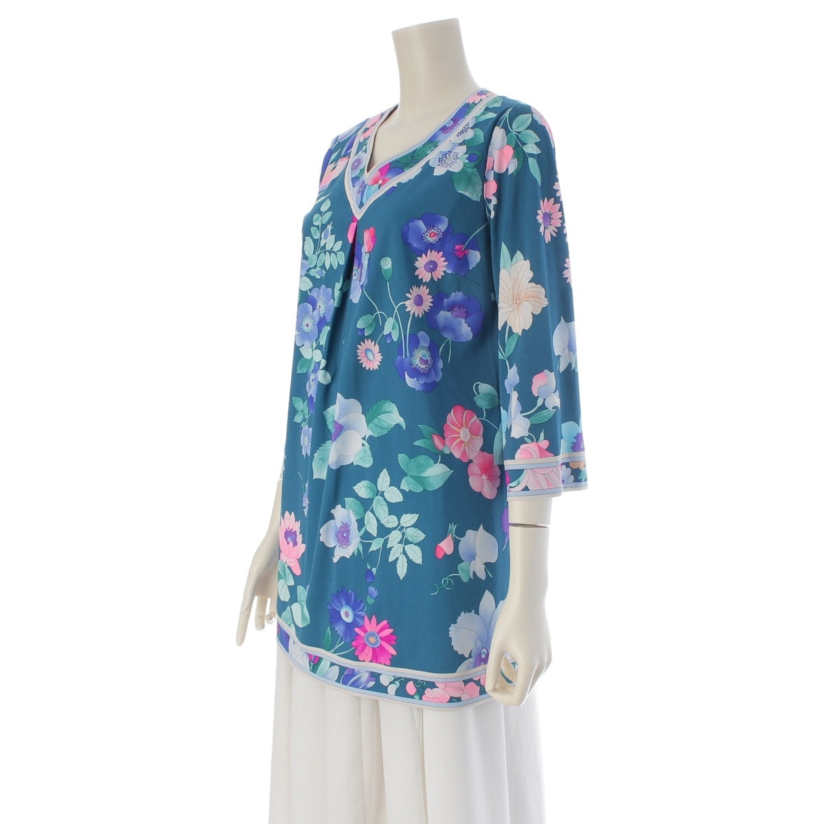LEONARD Can-can material V-neck 3/4 sleeve Tunic tops green 38