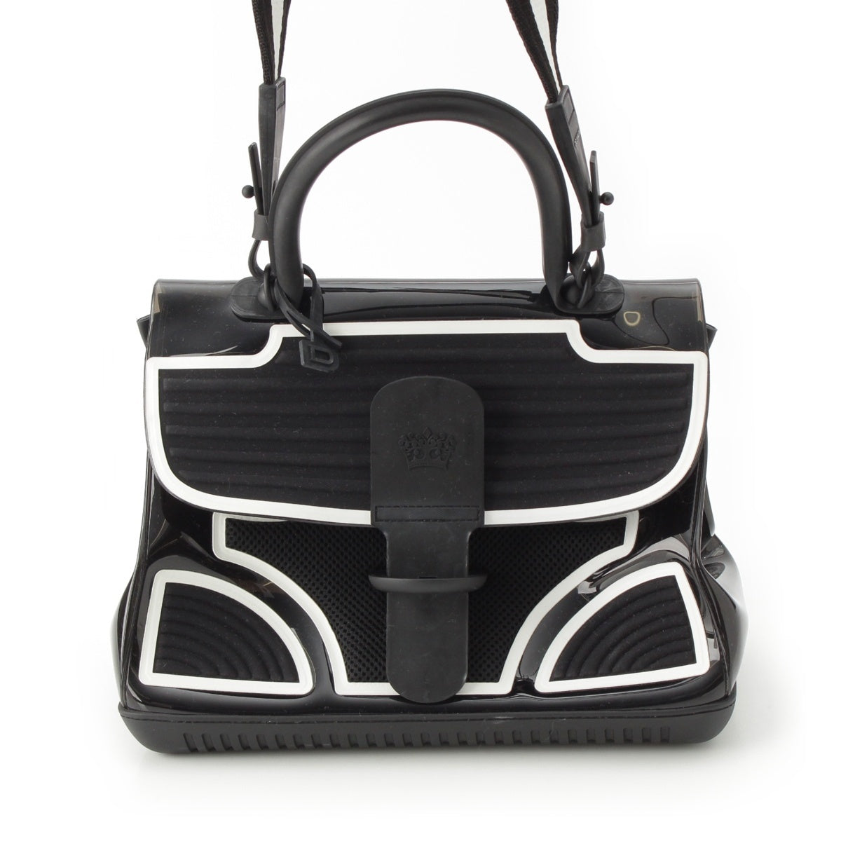 Delvaux Brillon MM Champion Plastics Rubber 2way Shoulder Handbag Black White