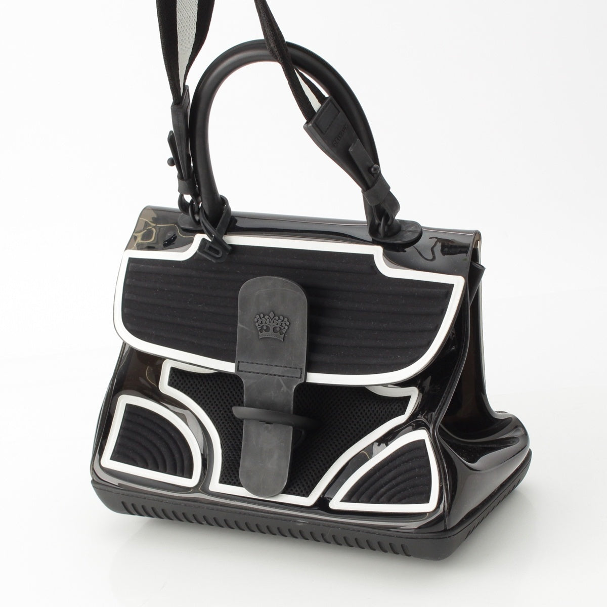 Delvaux Brillon MM Champion Plastics Rubber 2way Shoulder Handbag Black White