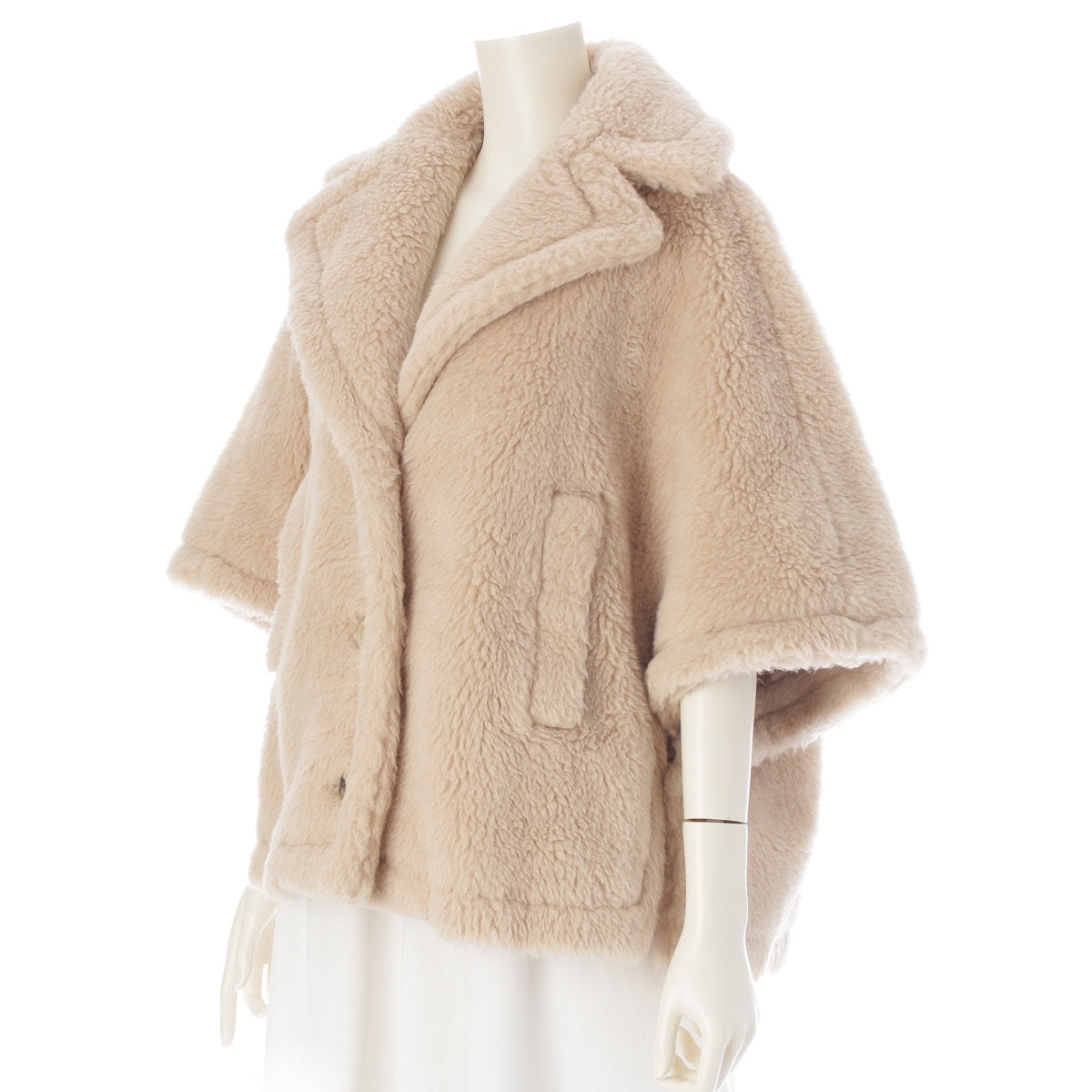 MAX MARA Alpaca Wool Silk Teddy Bear Cape Coat poncho outer 24147311416 beige SM