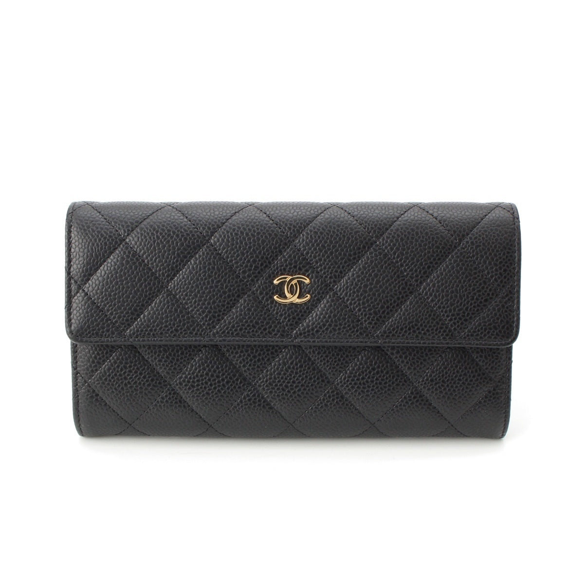 CHANEL Caviar skin No. 21 Matelasse COCO Mark Long Purse Wallet black