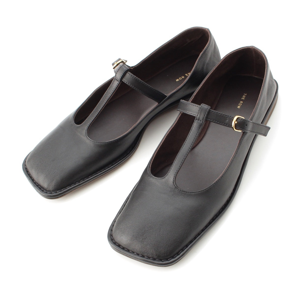 THE ROW leather SQUARE T-STRAP T-strap Mary Jane Flats pumps shoes F1599SL3 black 37