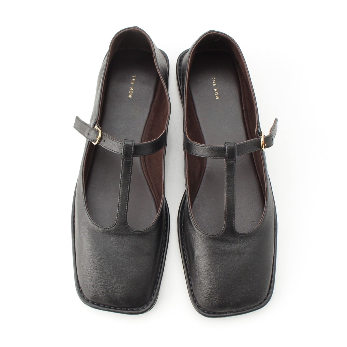 THE ROW leather SQUARE T-STRAP T-strap Mary Jane Flats pumps shoes F1599SL3 black 37