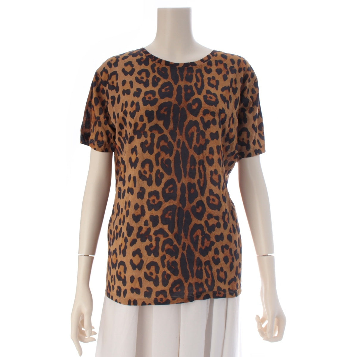 SAINT LAURENT cotton Leopard Print Short Sleeve Cut T-shirt tops 414554 Brown L